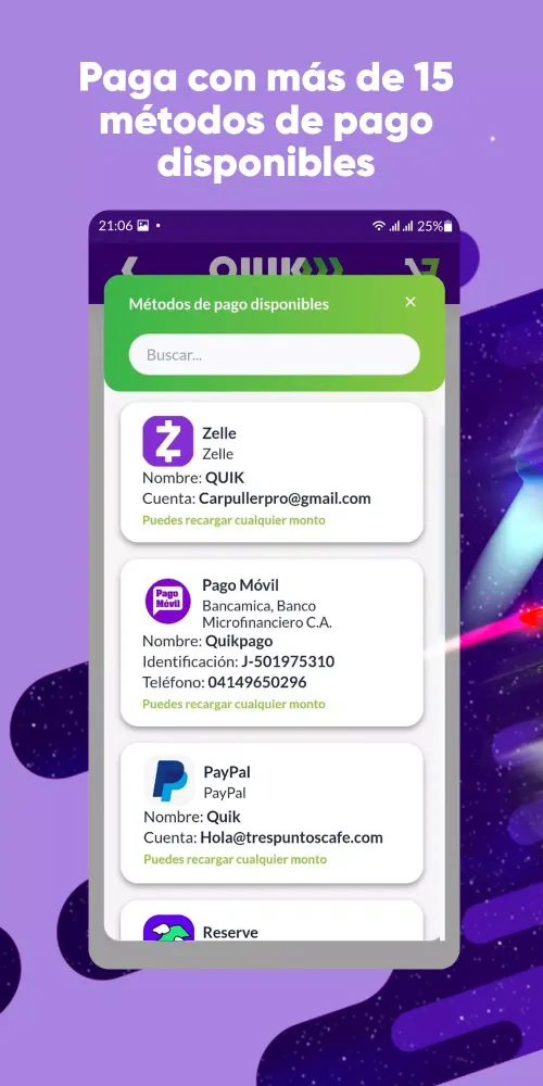 Capturas de pantalla de QUIK: Pago y Delivery