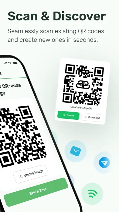 Capturas de tela do Zap QR Codes. Scan & create
