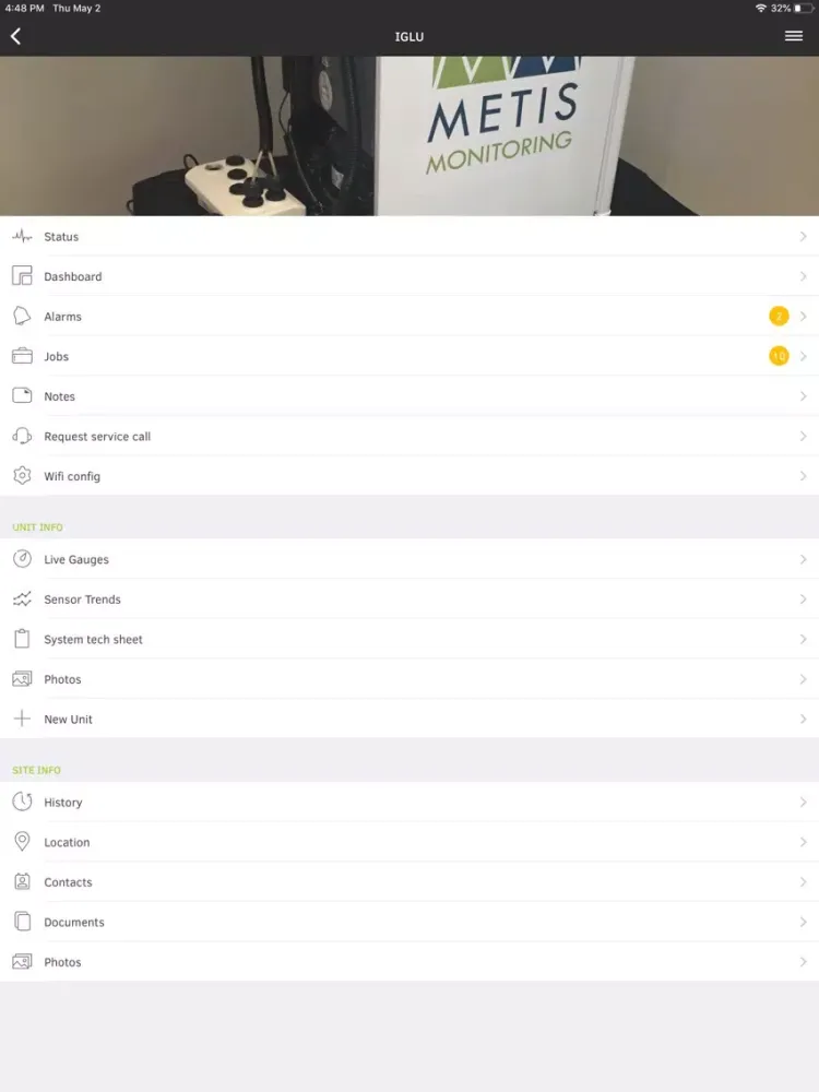 Tangkapan skrin Metis Monitoring Mobile iPad 