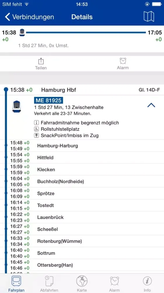 Tangkapan layar metronom FahrPlaner