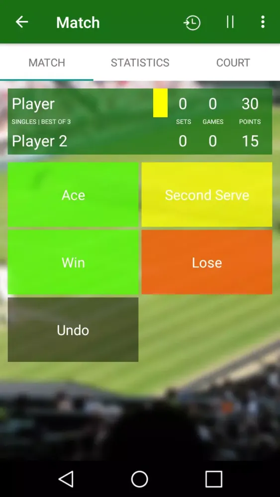 Tangkapan skrin Tennis Statistics