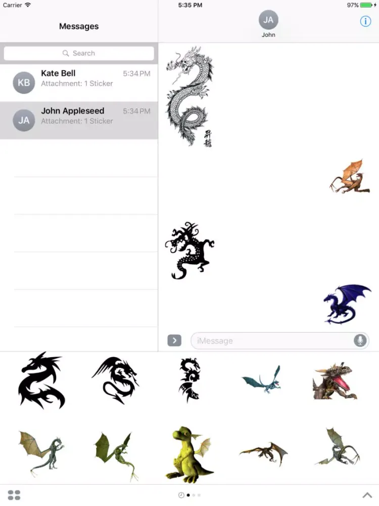 Tangkapan layar Dragon Sticker Pack iPad 