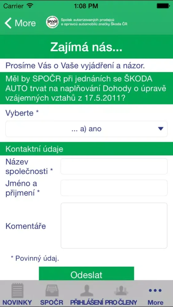 ภาพหน้าจอของ SPOČR