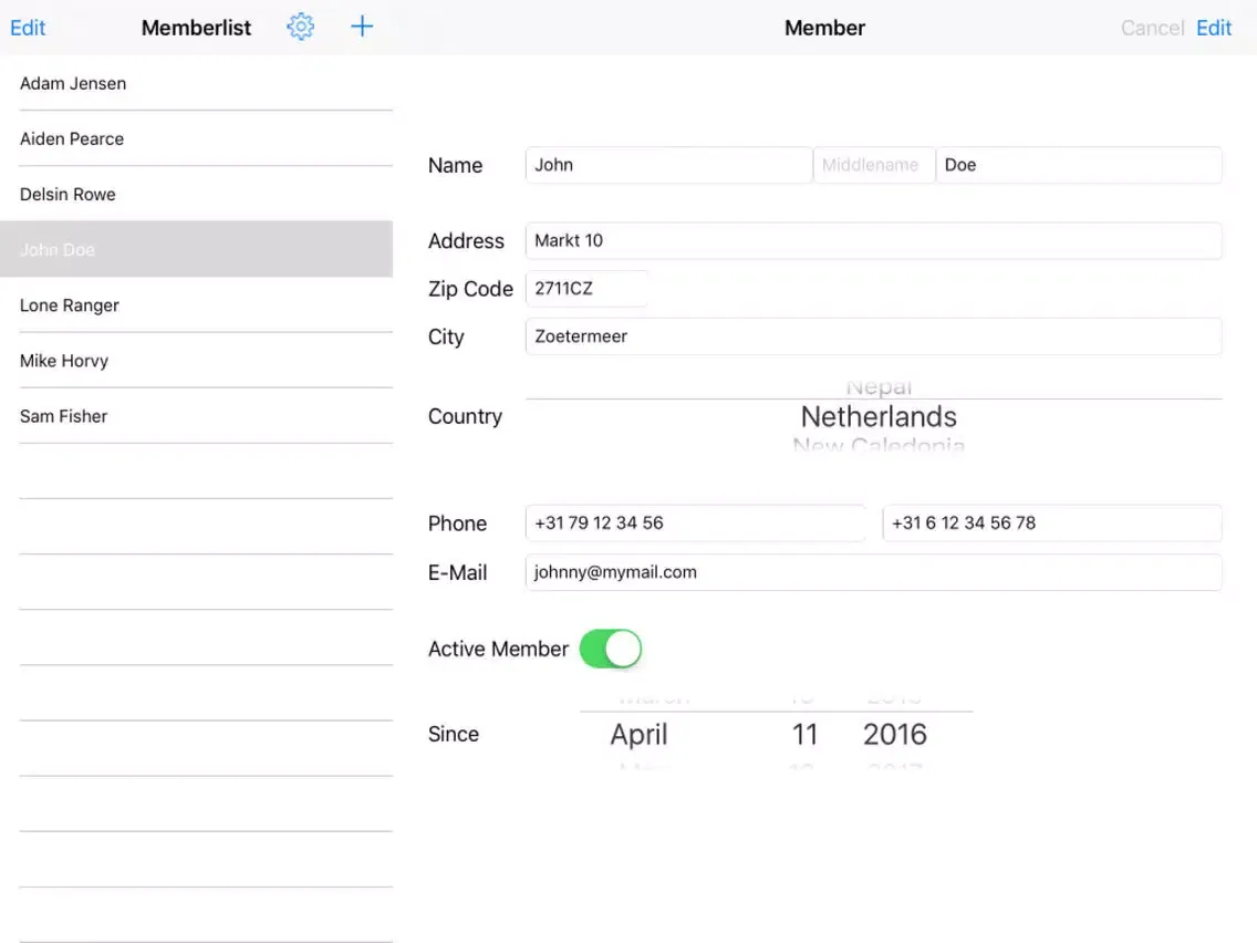 Capturas de tela do Member Administration iPad 