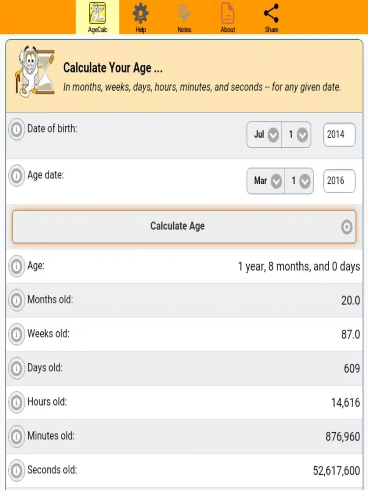 AgeCalc2a birthday anniversary calculator iPad  Screenshots