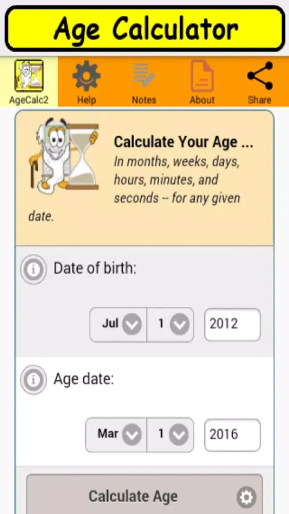 AgeCalc2a birthday anniversary calculator Screenshots