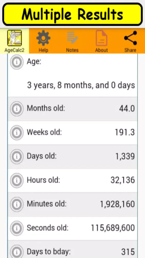 AgeCalc2a birthday anniversary calculator Screenshots