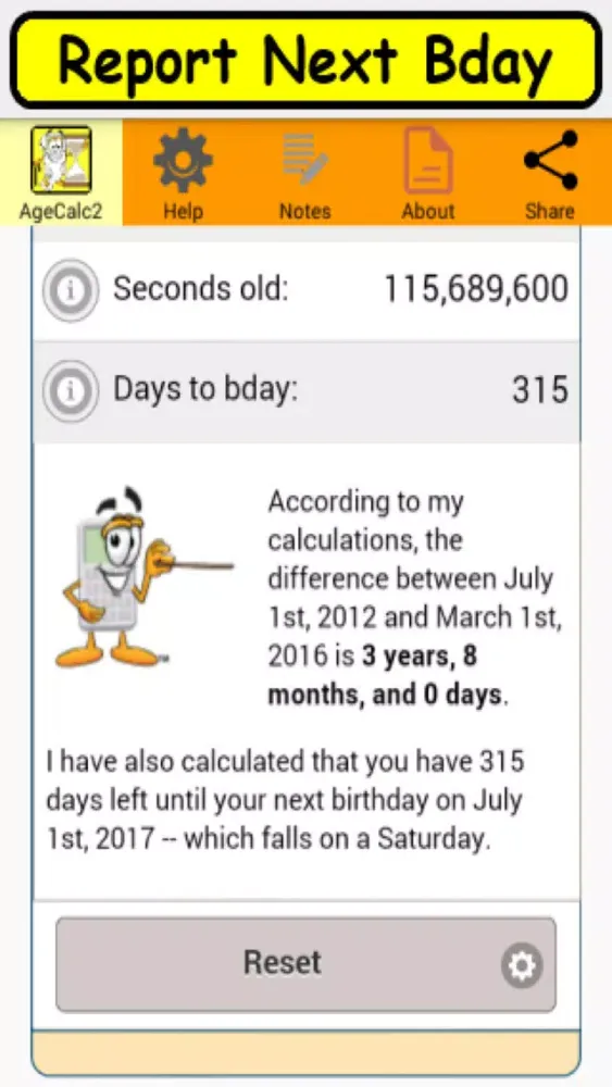 AgeCalc2a birthday anniversary calculator Screenshots