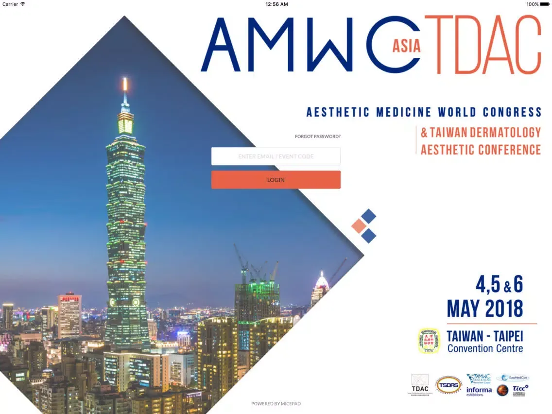 Tangkapan layar AMWC TDAC 世界美容醫學高峰會亞洲大會 iPad 