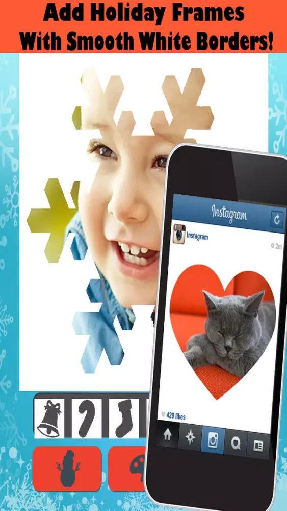 Christmas Frames - Snap Holiday Pics & Frame Photos With Santa, Snowflake, Reindeer, Snowman & More Festive Shapes! Free应用截图