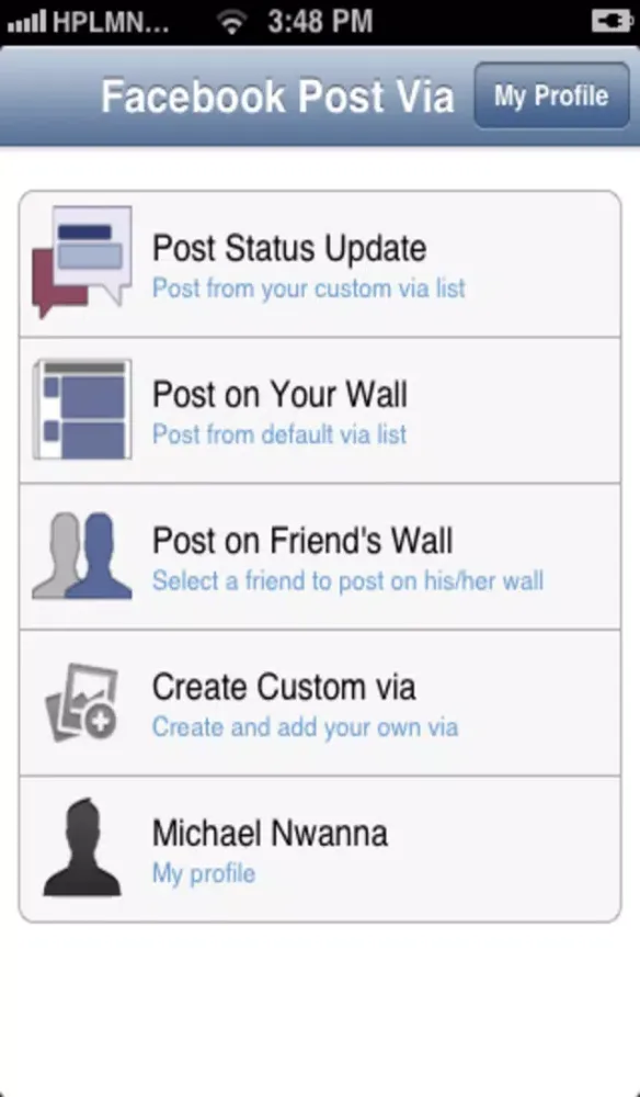 Custom Via - Post on Facebook via Anything سکرین شاٹس