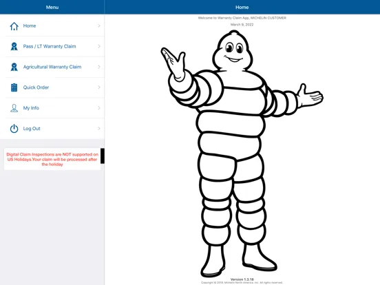 Michelin Warranty Claim iPad  स्क्रीनशॉट