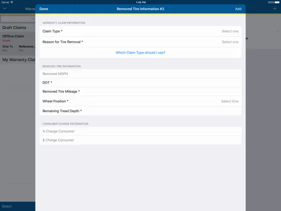 Michelin Warranty Claim iPad  स्क्रीनशॉट
