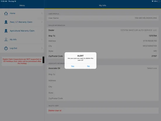 Michelin Warranty Claim iPad  स्क्रीनशॉट
