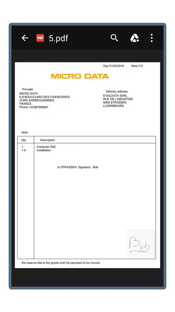 Zrzuty ekranu Digital delivery note