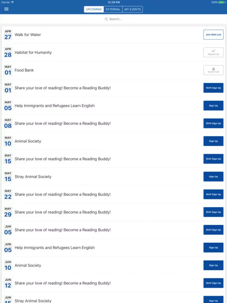 Ảnh chụp màn hình của VolunteerMe iPad 