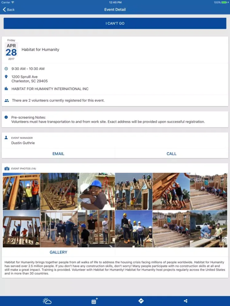 Ảnh chụp màn hình của VolunteerMe iPad 