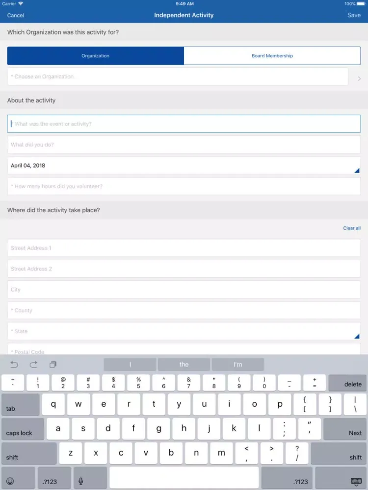 Ảnh chụp màn hình của VolunteerMe iPad 