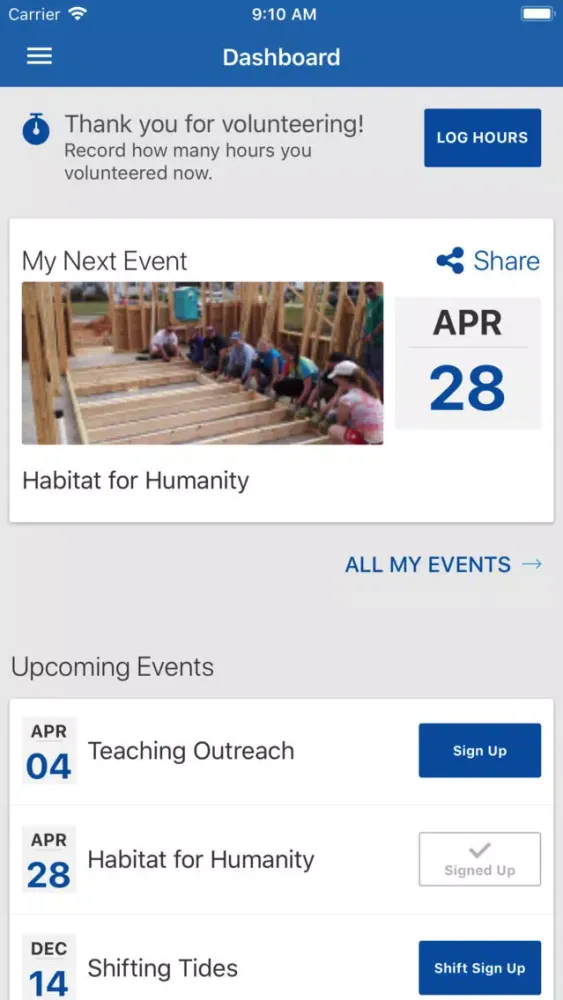 Ảnh chụp màn hình của VolunteerMe