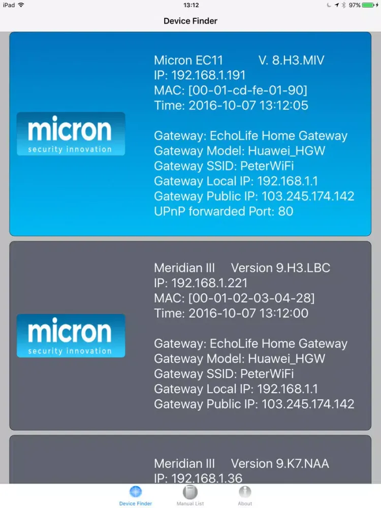 Micron Device Finder II iPad  سکرین شاٹس