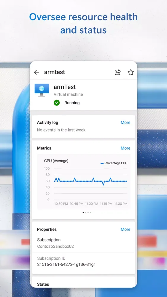 Capturas de tela do Microsoft Azure