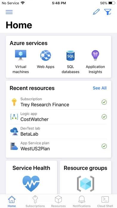 Microsoft Azure スクリーンショット