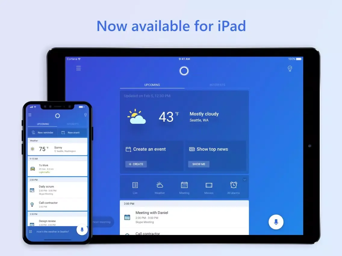 Cortana iPad  스크린샷