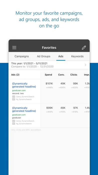 Captures d'écran de Microsoft Advertising