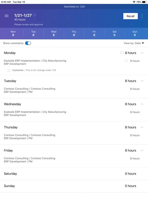 Dynamics 365 Project Timesheet iPad Ekran Görüntüleri