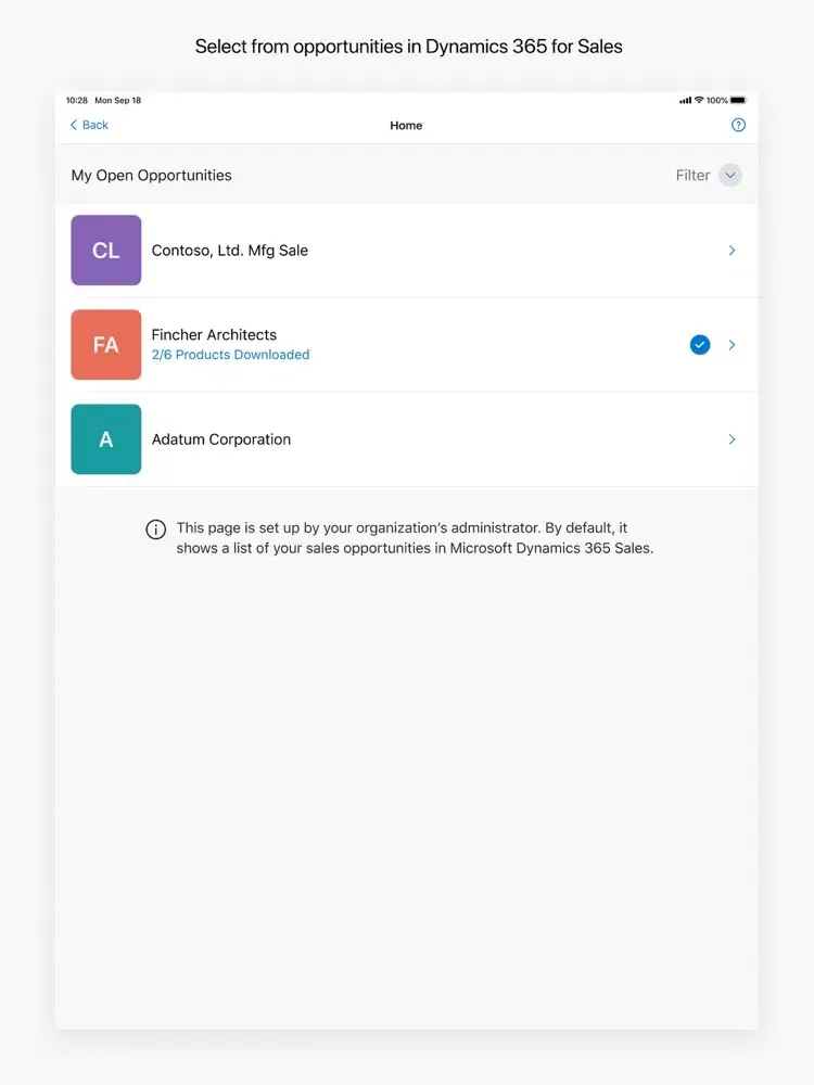 Tangkapan layar Dynamics 365 Product Visualize iPad 