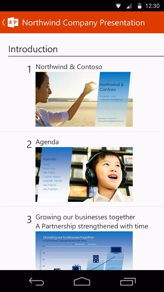 Capturas de tela do Office Remote
