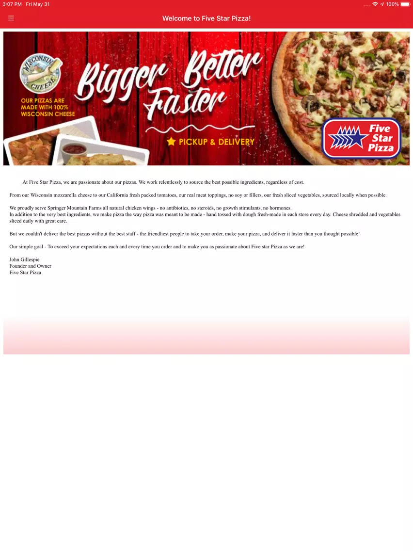 Zrzuty ekranu Five Star Pizza, Florida iPad 