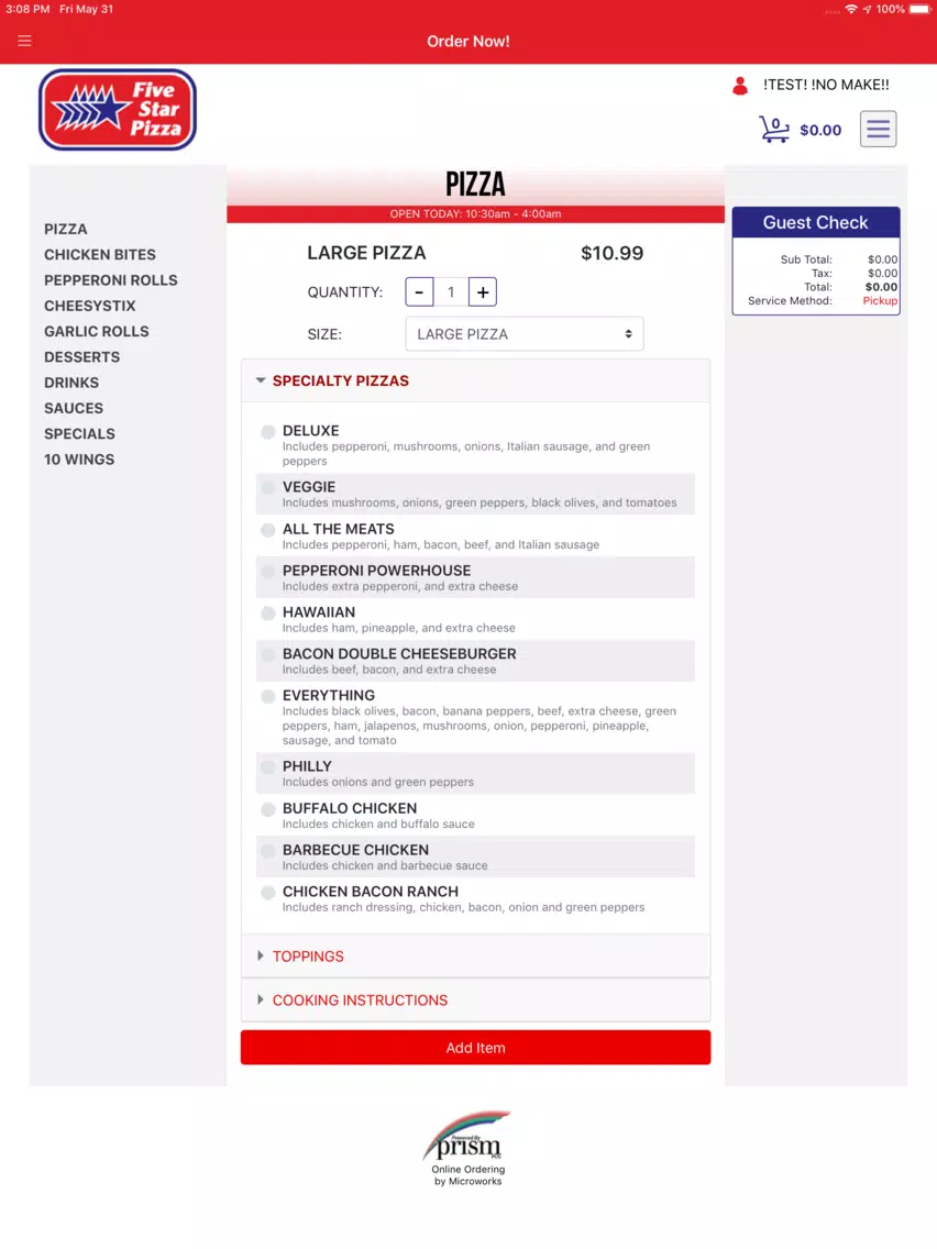 Zrzuty ekranu Five Star Pizza, Florida iPad 