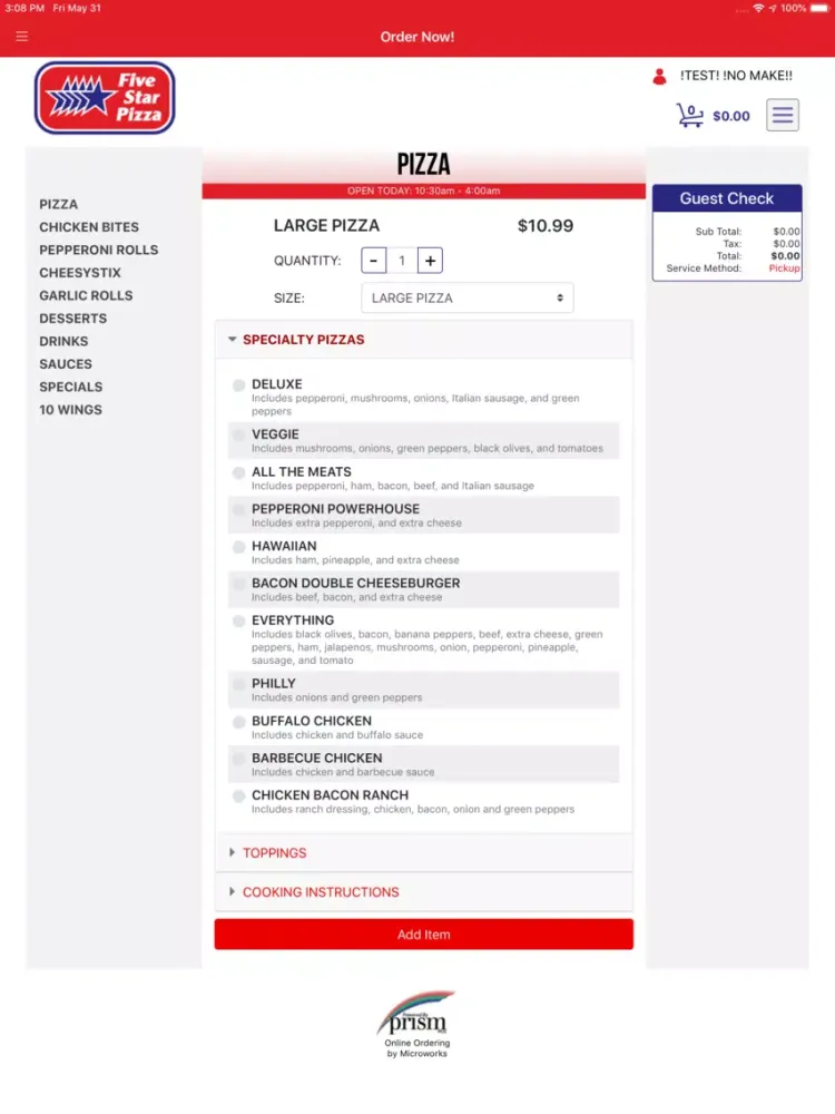 Five Star Pizza, Florida iPad  স্ক্রিনশট