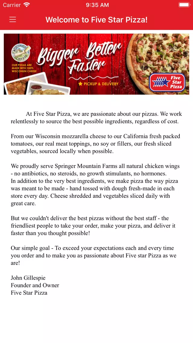Zrzuty ekranu Five Star Pizza, Florida