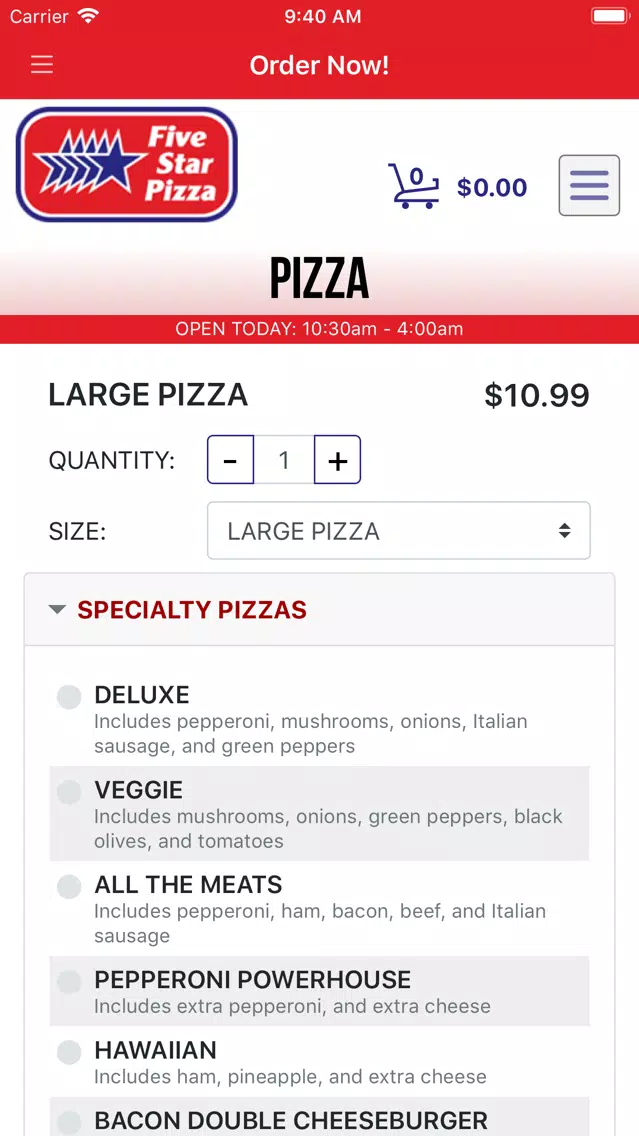 Zrzuty ekranu Five Star Pizza, Florida