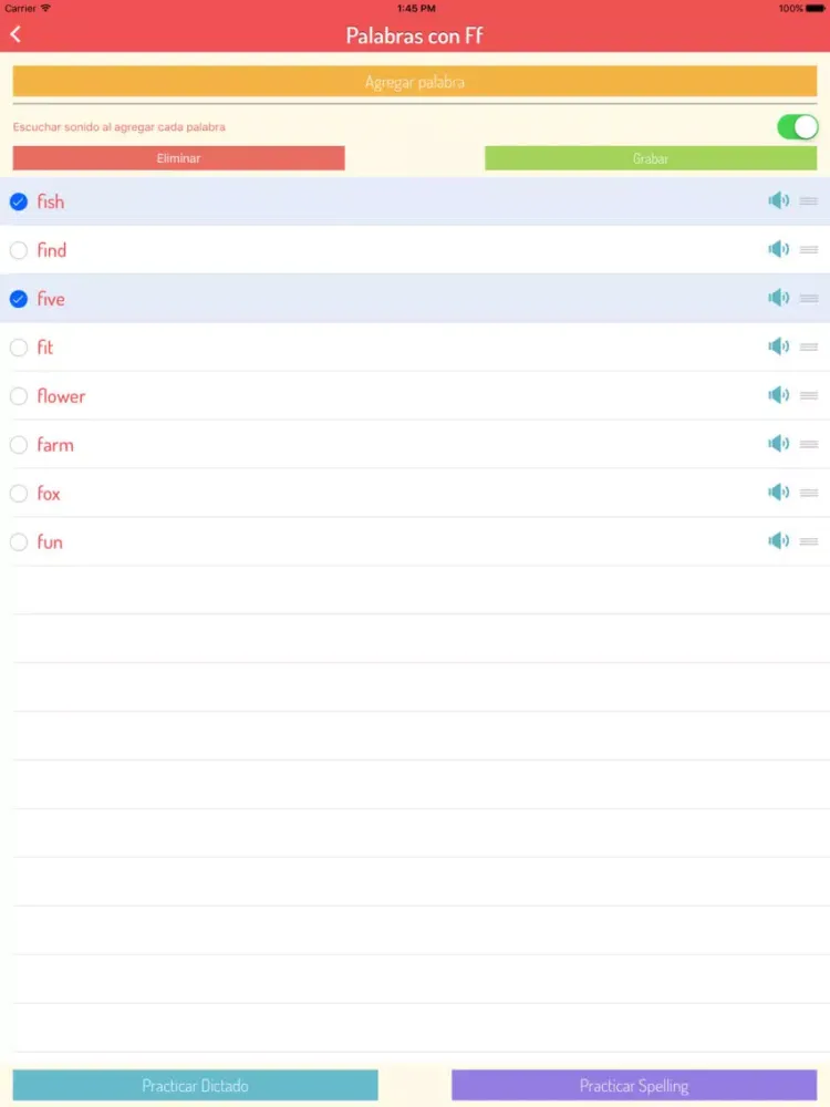 Ảnh chụp màn hình của Mi Dictado iPad 