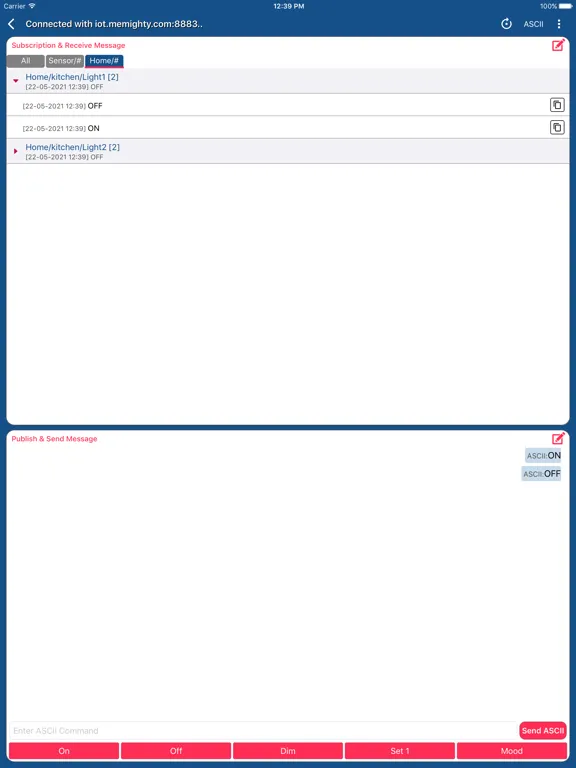 Tangkapan skrin MQTT Spy iPad 