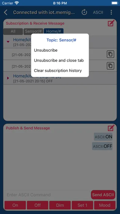 Tangkapan skrin MQTT Spy