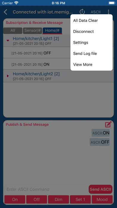 Tangkapan skrin MQTT Spy