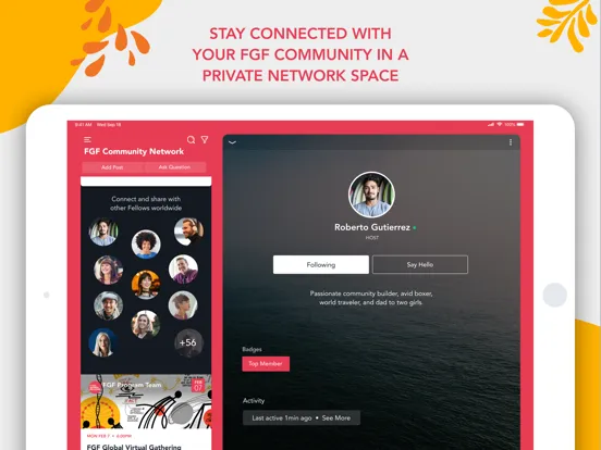 Capturas de tela do FGF Community Network iPad 