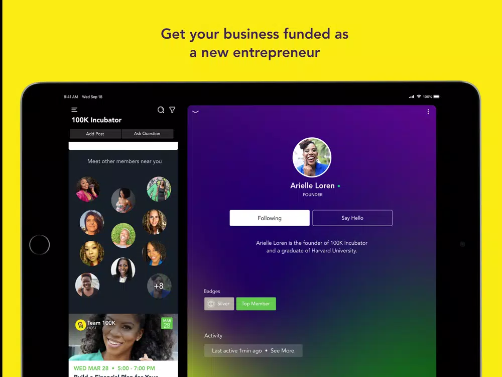 ภาพหน้าจอของ 100K Incubator iPad 
