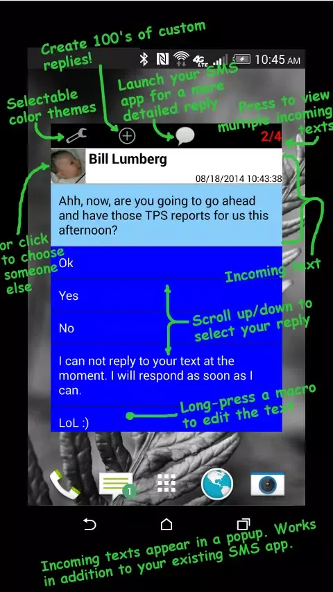SMS One Click Reply Screenshots