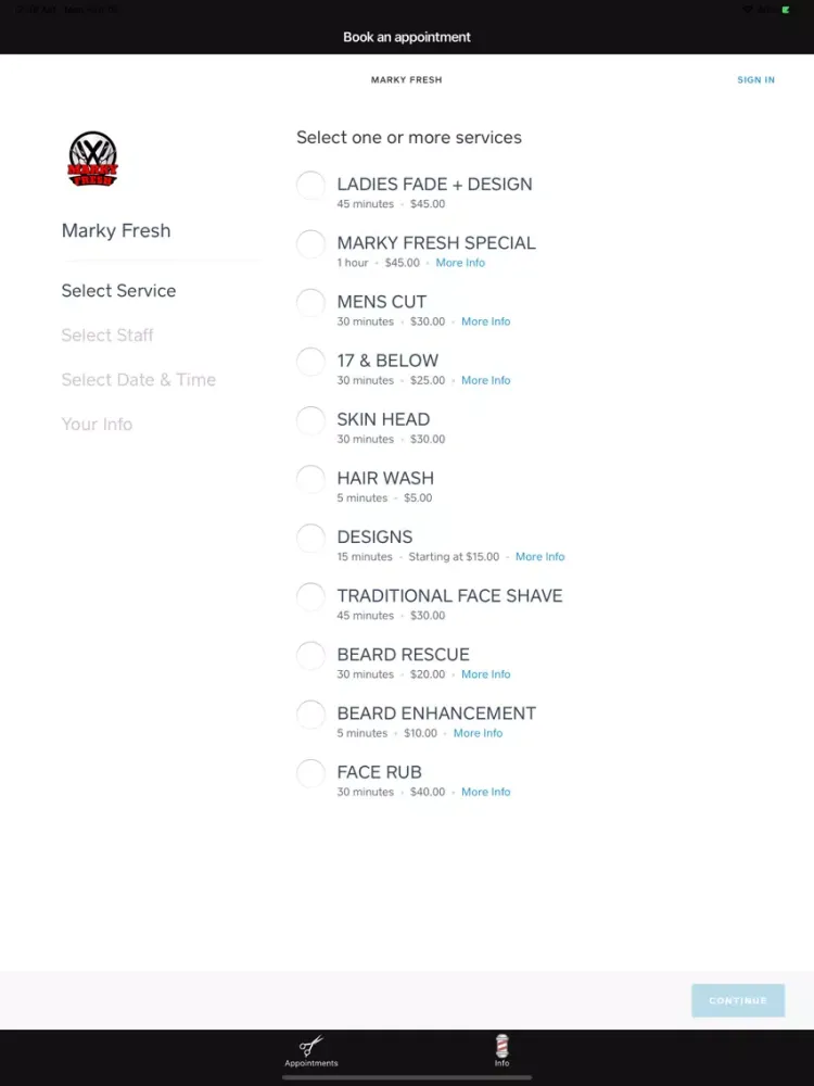 Tangkapan layar Marky Fresh iPad 