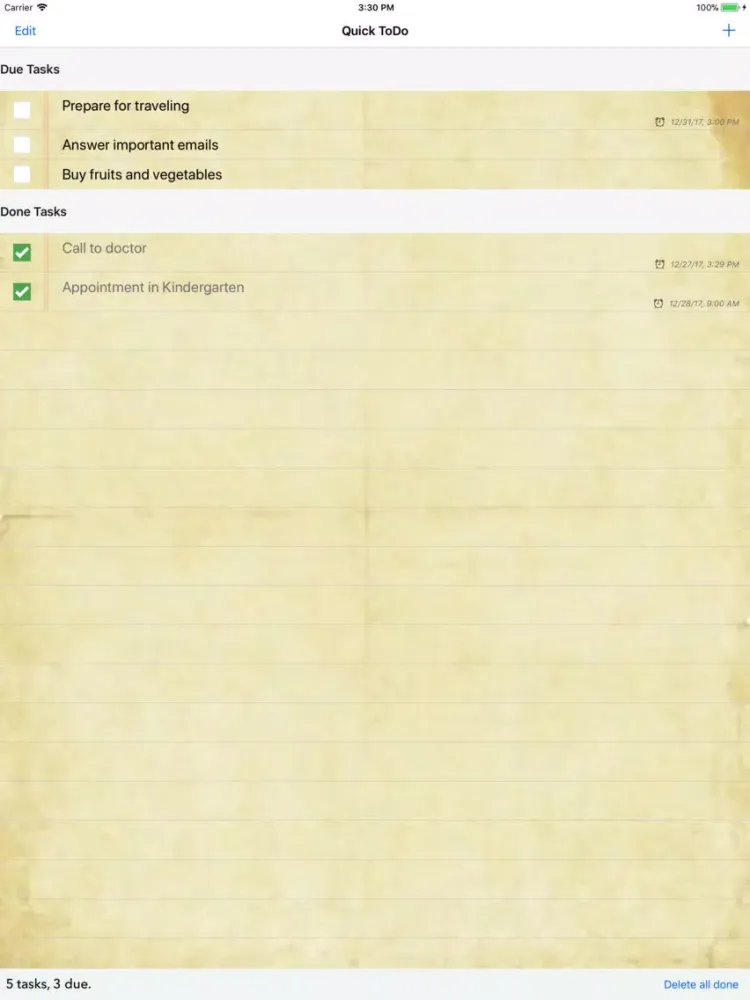 Tangkapan layar QuickToDo Premium iPad 