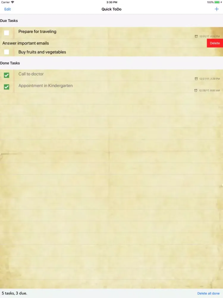 Tangkapan layar QuickToDo Premium iPad 
