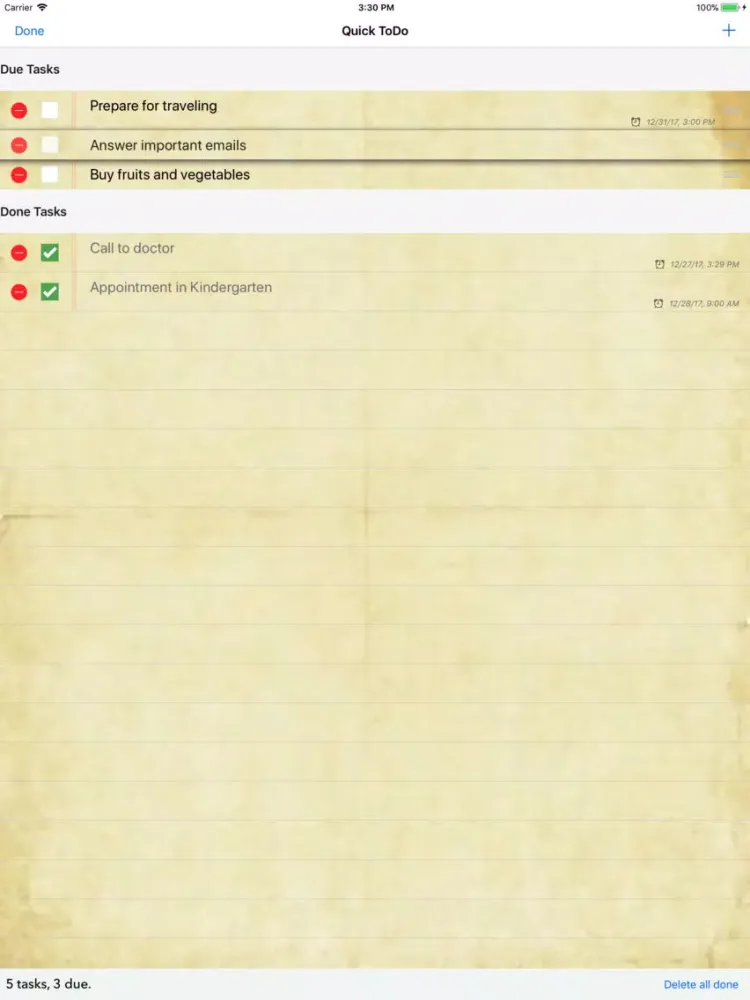 Tangkapan layar QuickToDo Premium iPad 