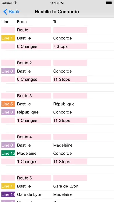 Capturas de tela do Paris Metro Route Planner