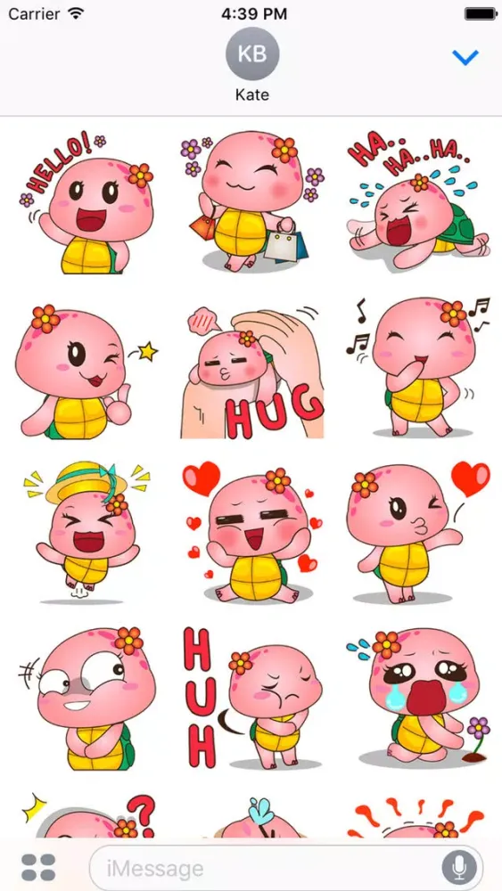 Pika the pink turtle for iMessage Sticker Screenshots