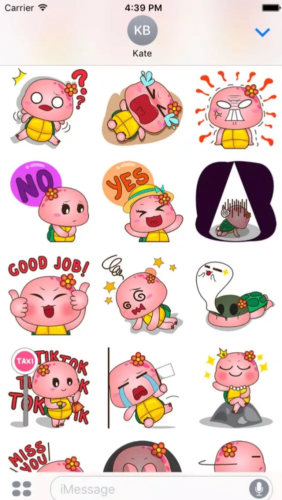 Pika the pink turtle for iMessage Sticker Screenshots